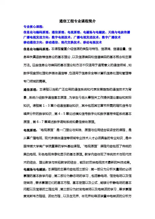通信工程专业课程简介