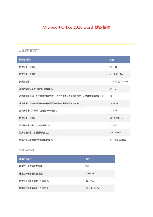Microsoft Office 2010 word 键盘快捷