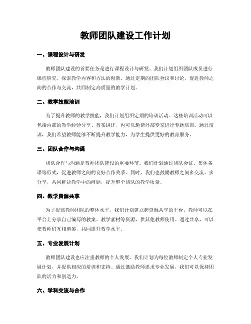 教师团队建设工作计划
