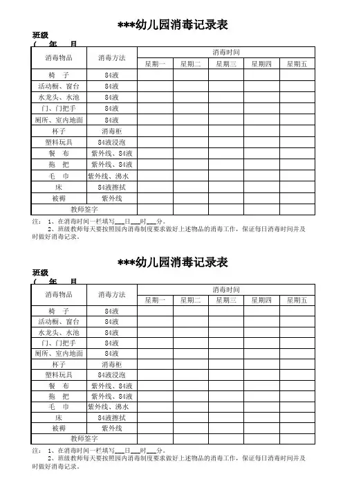 幼儿园消毒记录表