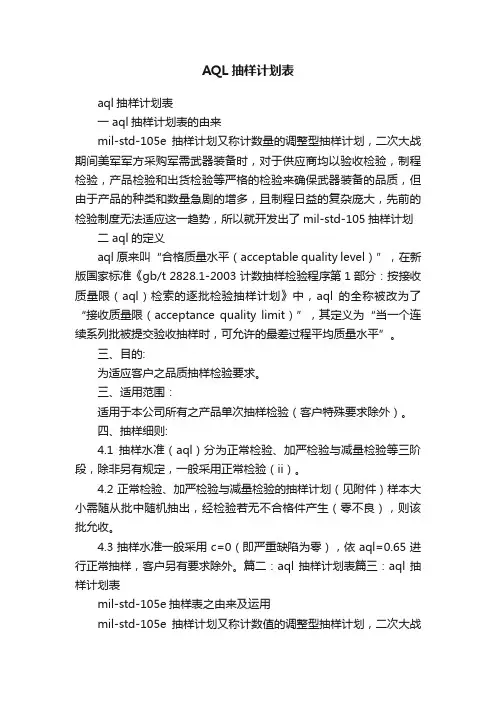 AQL抽样计划表