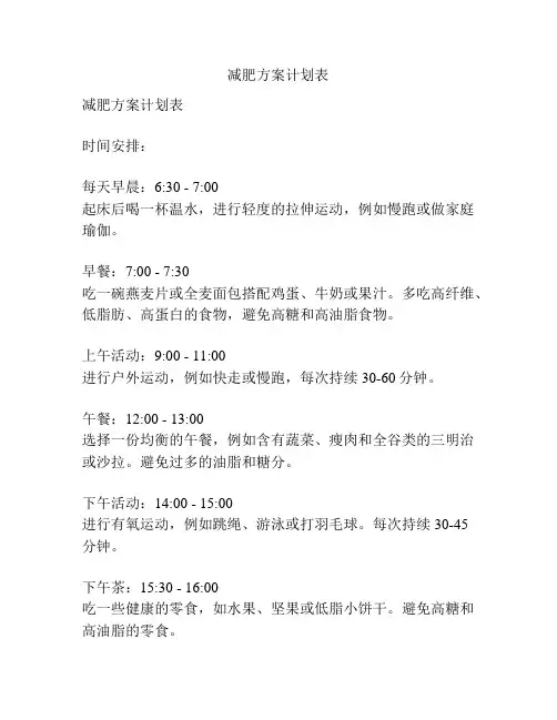 减肥方案计划表