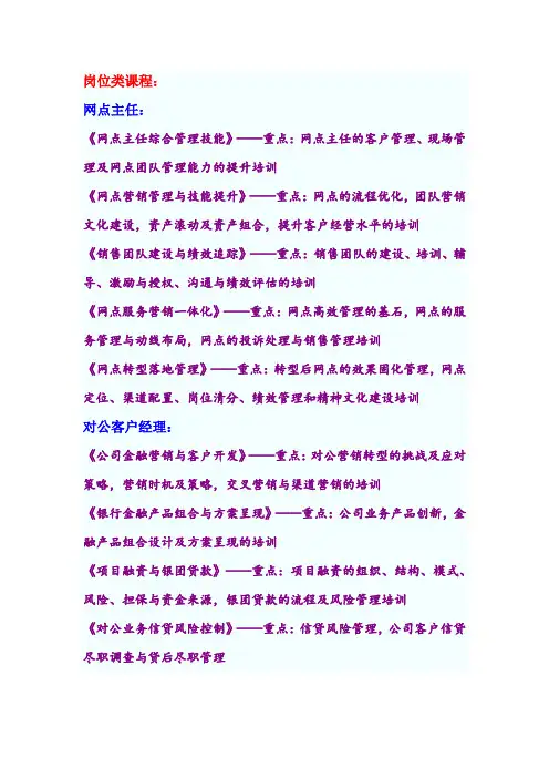 银行培训课程分类