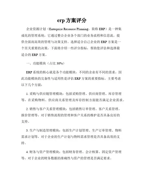 erp方案评分