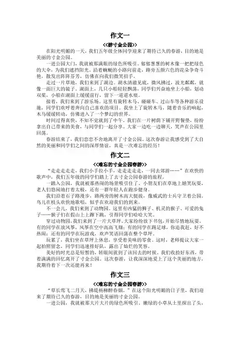 五年级作文春游450字描写寸金公园