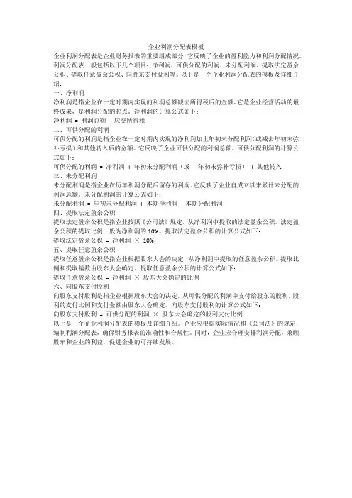 企业利润分配表模板