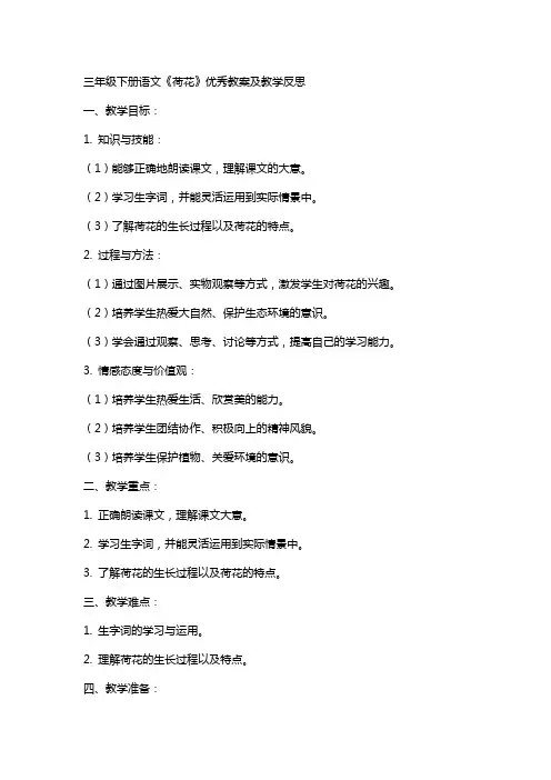 三年级下册语文荷花教案及教学反思