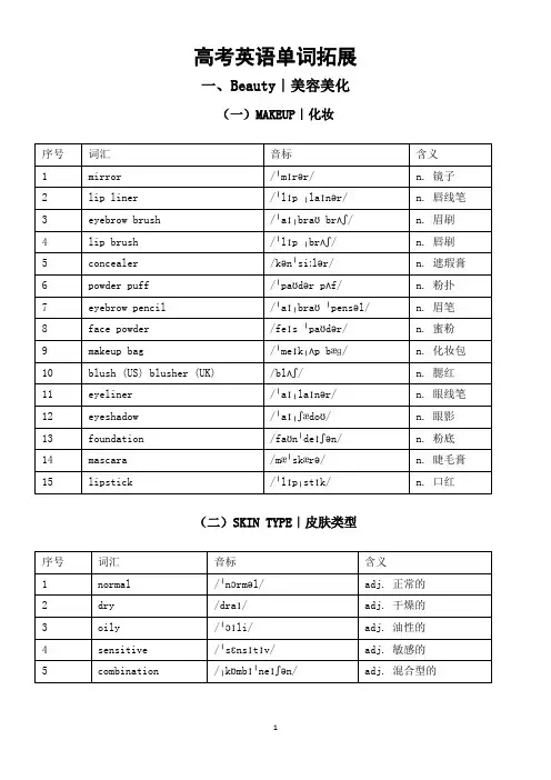 2025届高考英语单词拓展(美容美化+疾病伤害+配饰+鞋子)清单