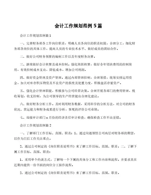 会计工作规划范例5篇