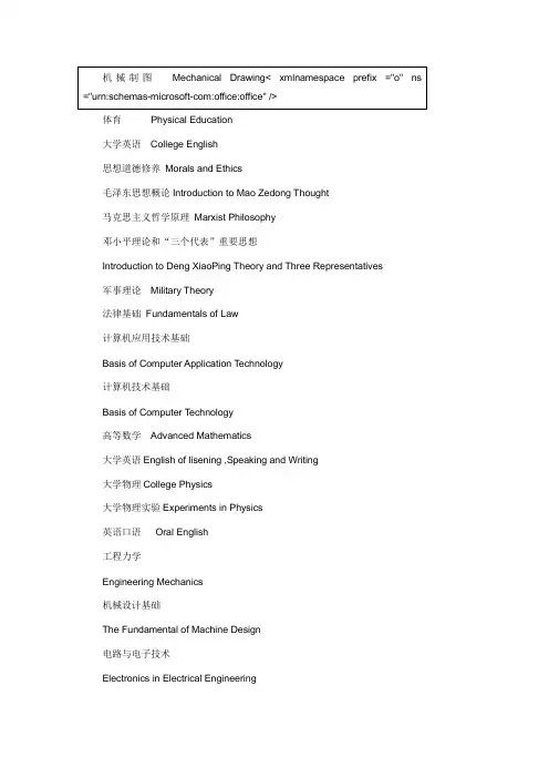 大连海事大学轮机工程课程英文翻译