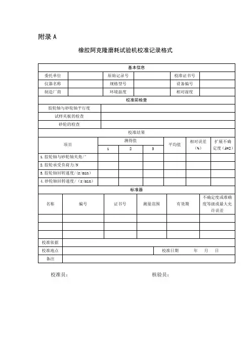 橡胶阿克隆磨耗试验机校准记录、结果格式