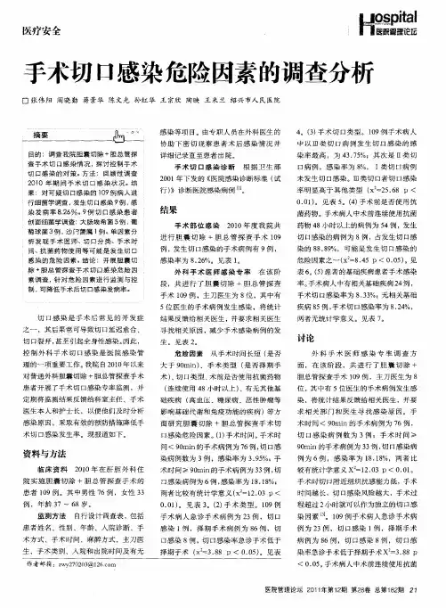 手术切口感染危险因素的调查分析