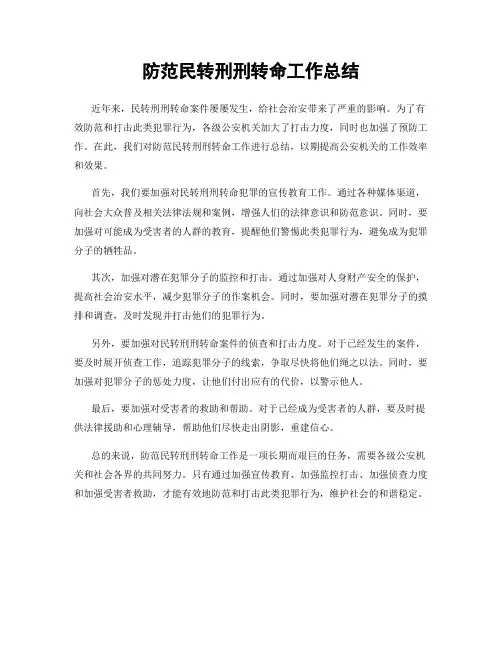 防范民转刑刑转命工作总结
