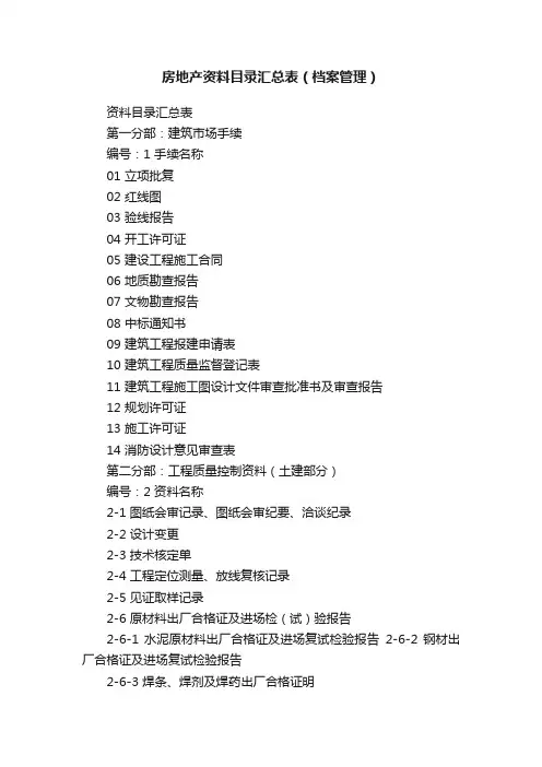 房地产资料目录汇总表（档案管理）