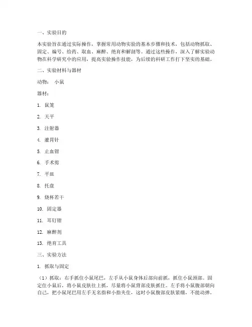 常用动物实验报告
