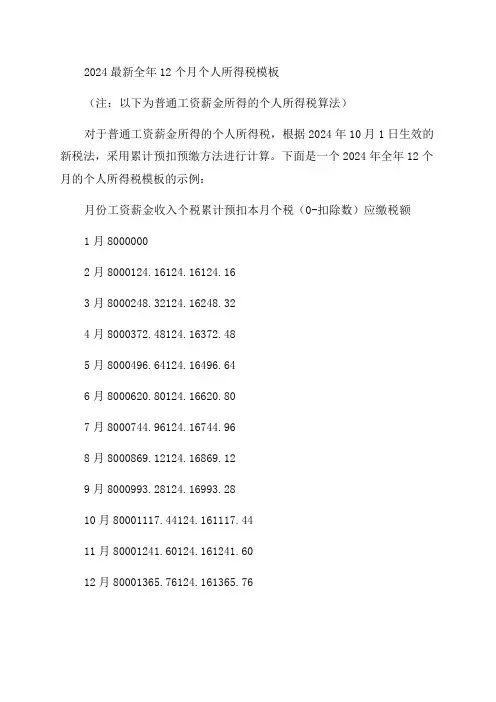 2024最新全年12个月个人所得个税模板