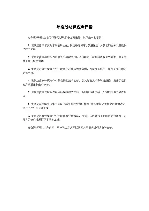 年度战略供应商评语
