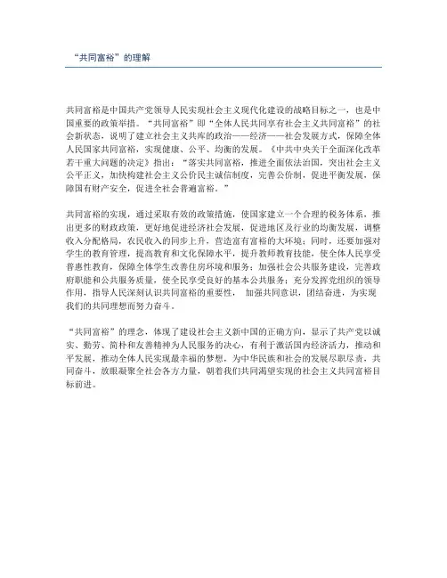 “共同富裕”的理解
