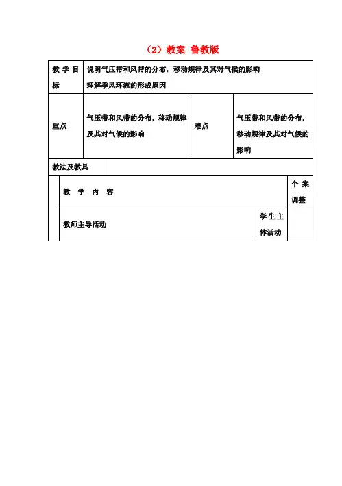 高一地理 2.2 大气圈和天气、气候(2)教案 鲁教版