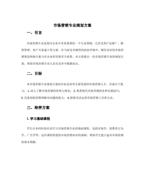 市场营销专业规划方案