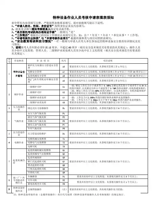 特种设备作业人员考核申请表填表须知