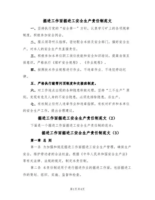 掘进工作面掘进工安全生产责任制范文(3篇)