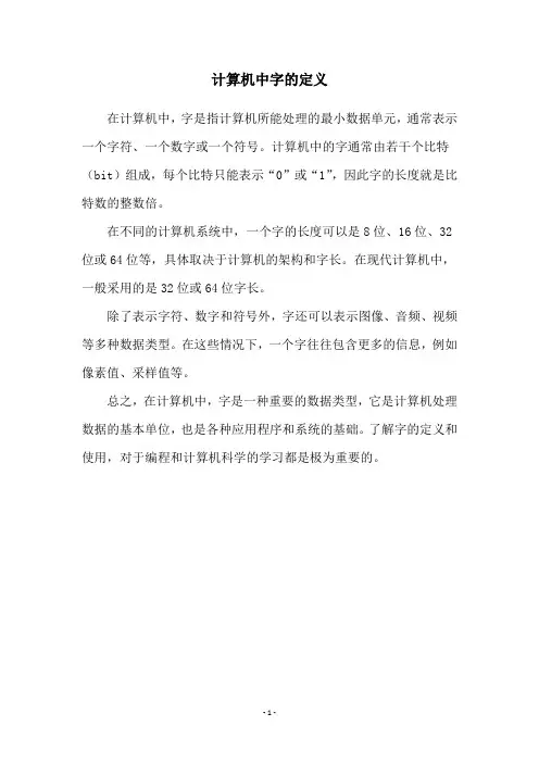 计算机中字的定义