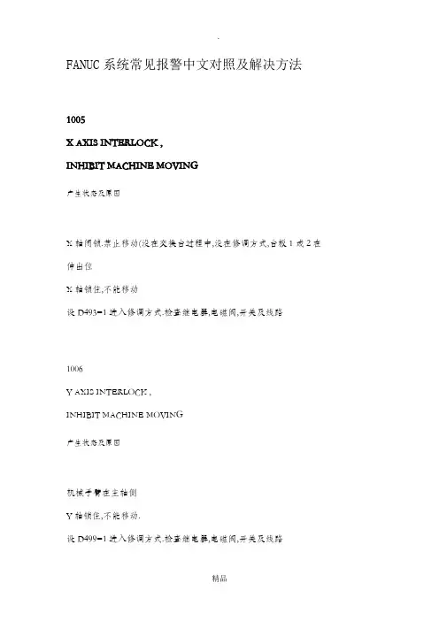 FANUC系统常见报警中文对照及解决方法