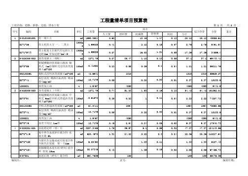 工程量清单项目预算表