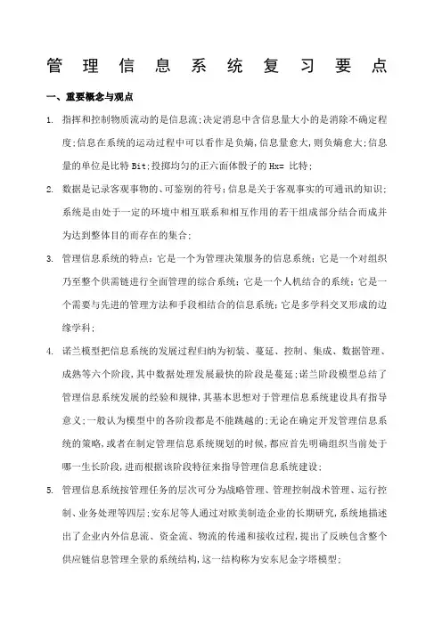 管理信息系统复习要点