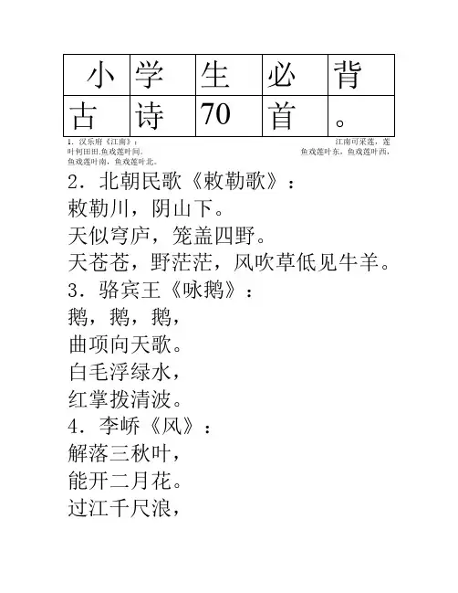 文档.小学生必背古诗70首