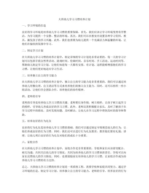 大班幼儿学习习惯培养计划