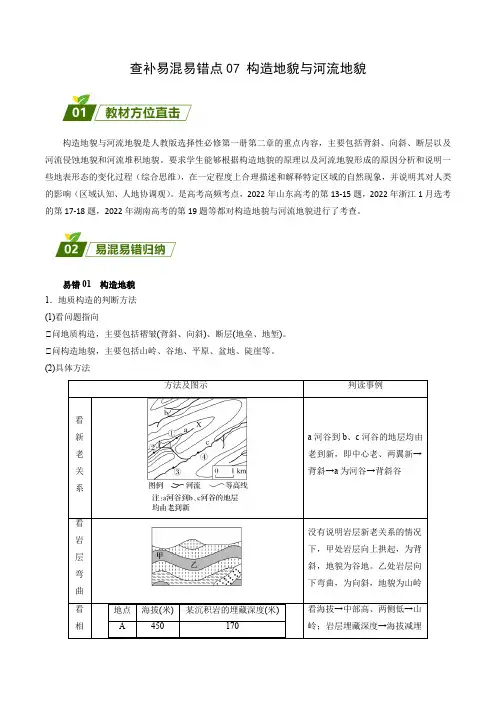 查补易混易错点07 构造地貌与河流地貌-【查漏补缺】2023年高考三轮冲刺过关(解析版)