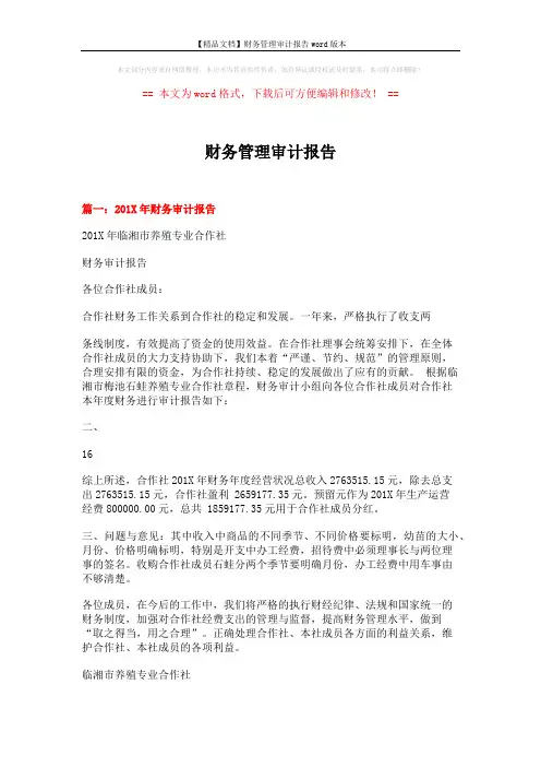 【精品文档】财务管理审计报告word版本 (9页)