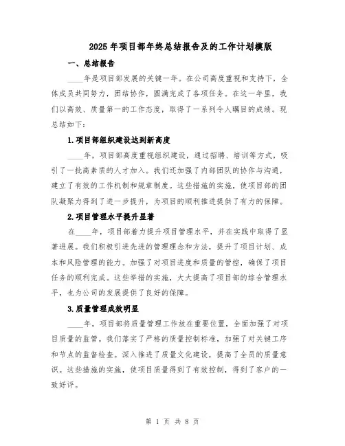 2025年项目部年终总结报告及的工作计划模版（3篇）
