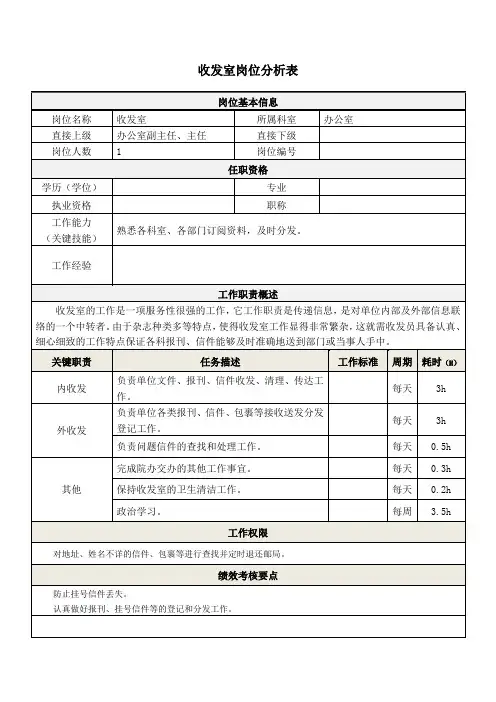 收发室岗位分析表