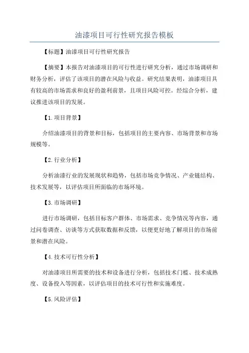 油漆项目可行性研究报告模板