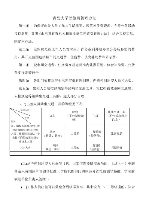 青岛大学现行出差及补助条例