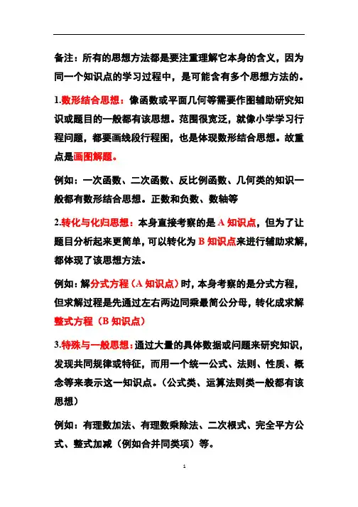  初中数学教材知识点-思想方法