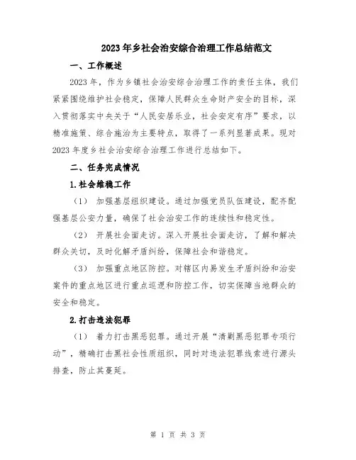 2023年乡社会治安综合治理工作总结范文