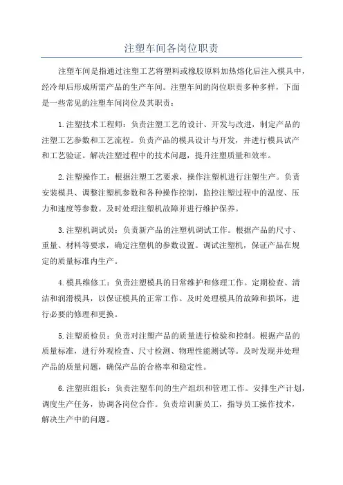 注塑车间各岗位职责