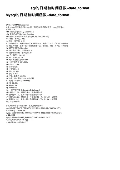 sql的日期和时间函数–date_format