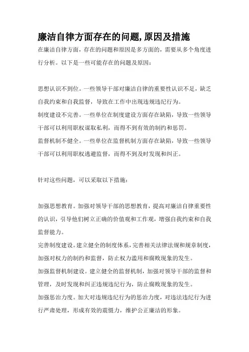 廉洁自律方面存在的问题,原因及措施