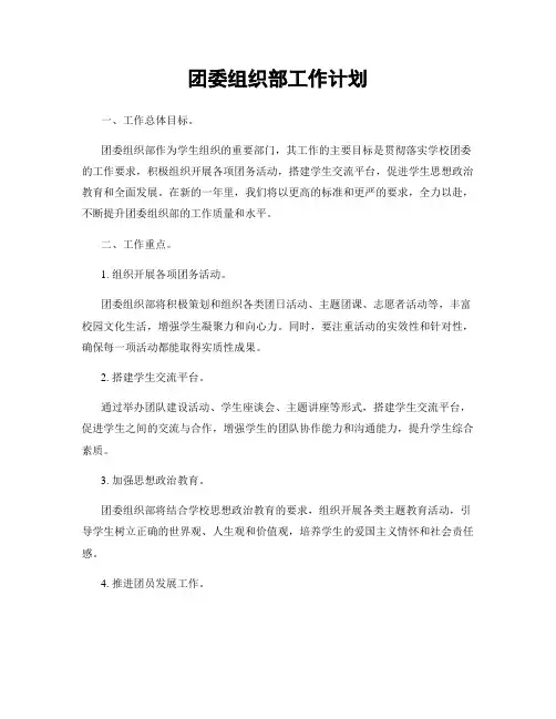 团委组织部工作计划