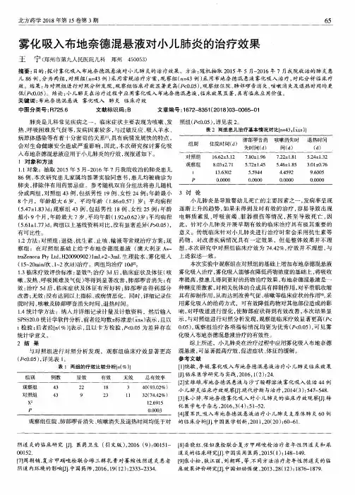 雾化吸入布地奈德混悬液对小儿肺炎的治疗效果