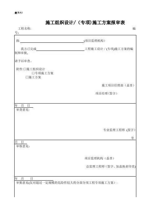 施工组织设计(专项)施工方案报审表【范本模板】