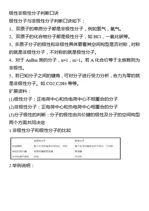 极性非极性分子判断口诀