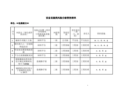 设备设施类风险分级管控清单