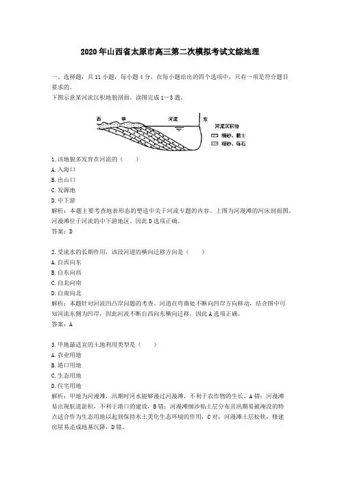 【精校】2020年山西省太原市高三第二次模拟考试文综地理