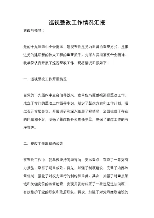 巡视整改工作情况汇报